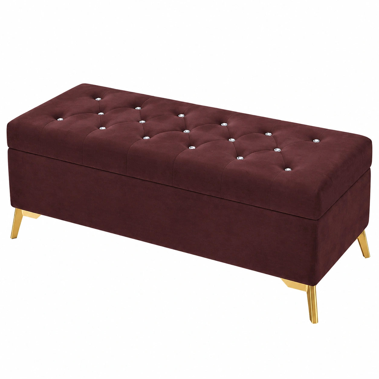 Moderner Samt-Hockerbank mit Kristallknöpfen, Dunkelbraun, ideal für Wohnzimmer & Flur, 60 x 42 x 42 cm
