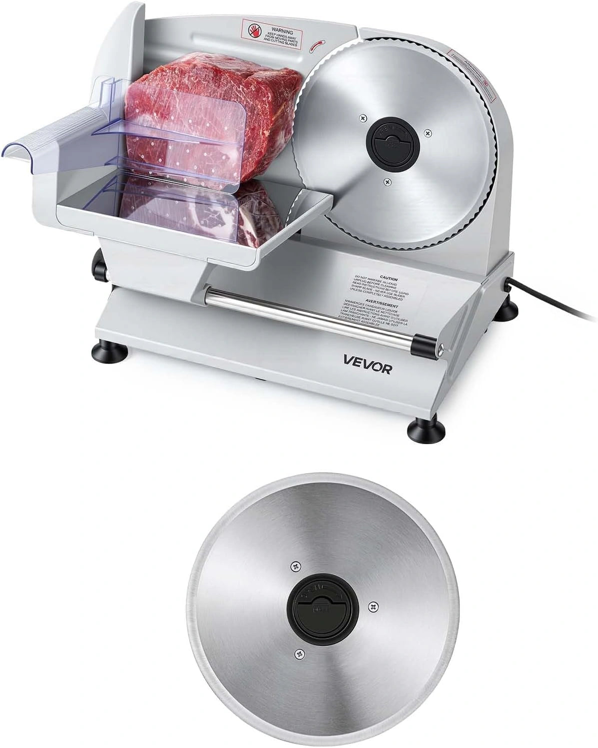 VEVOR, Vleessnijmachine, 7,5 inch elektrische vleessnijmachine met 2 SUS420-messen en 0-0,5 inch verstelbare dikte