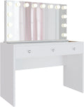 CLP Nettie kaptafel, met spiegel, Cosmetische tafel met LED-verlichting, met 3 laden, glazen blad en USB-poorten -, Kleur:wit