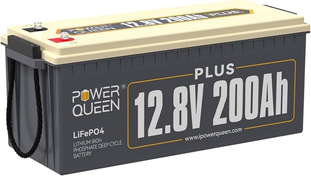 POWER QUEEN 12V 200Ah Plus 2560Wh LiFePO4 Accu met 200A BMS voor Off-Grid, bruin
