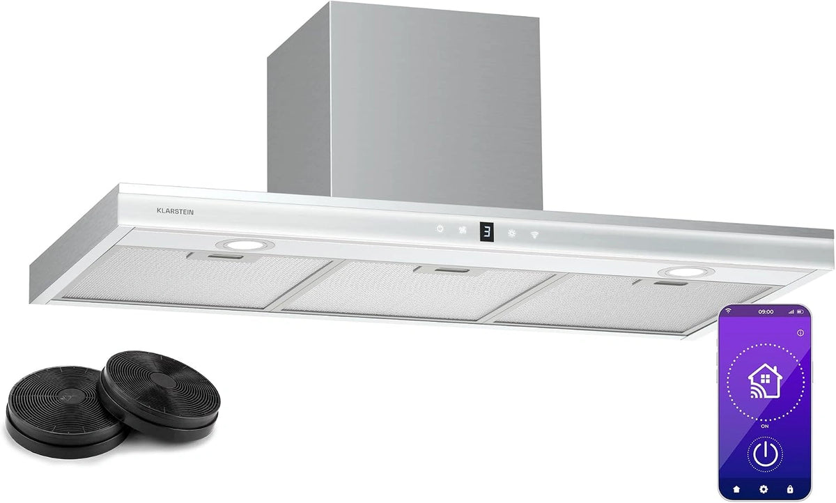 Klarstein Auriana Afzuigkap, 90 cm wandkap, 700 m³/u luchtstroom, A+ energie-efficiëntie, Wifi- & touch-bediening, LED-verlichting 6000 K