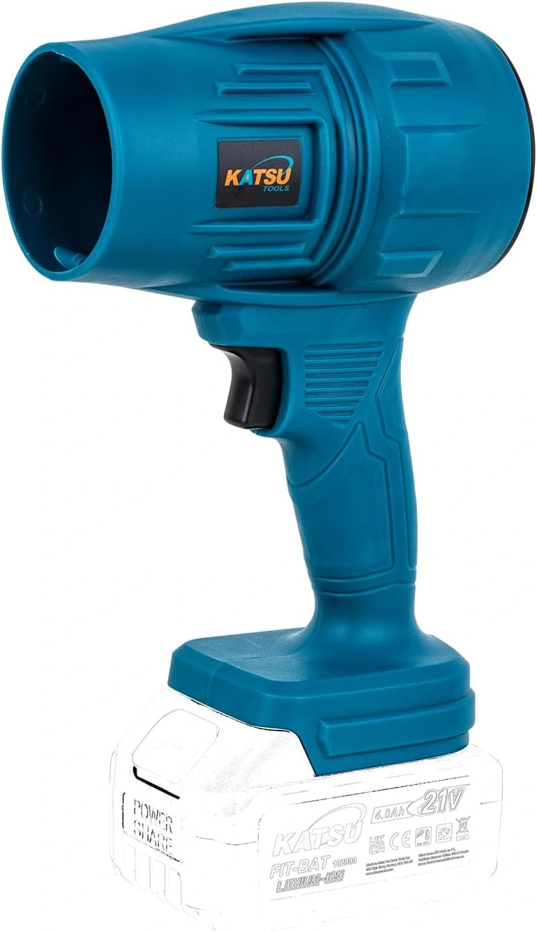 KATSU Tools Fit-Bat Compacte turbo-luchtblazer met groot volume voor de bouw, gazon- en tuinverzorging thuis, sneeuwblazen en autoreiniging, blauw
