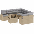 9-teiliges Gartenmöbel-Set aus UV-beständigem Poly-Rattan, Beige, mit Sitzbank und Tisch, Moderner Stil mit Stauraum für Garten, Balkon und Terrasse