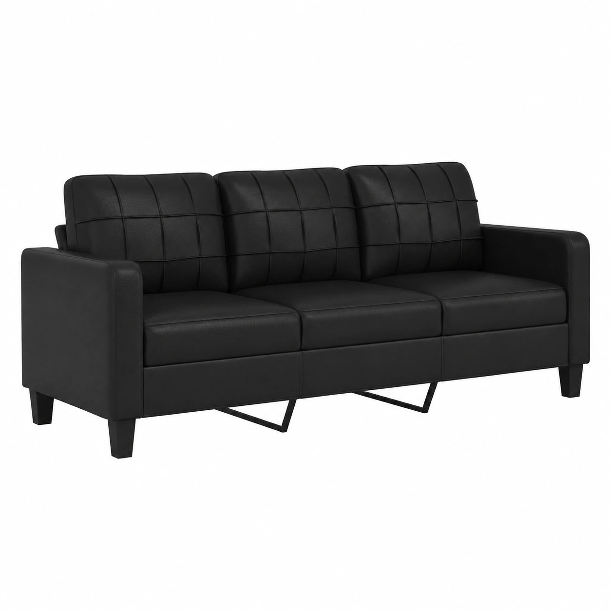 Schwarzes Kunstledersofa mit Metallrahmen, 180 cm, für Wohnzimmer