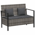 Gartenbank 2-Sitzer mit Kissen, Grau Poly Rattan, Outdoor Bank für Garten & Balkon