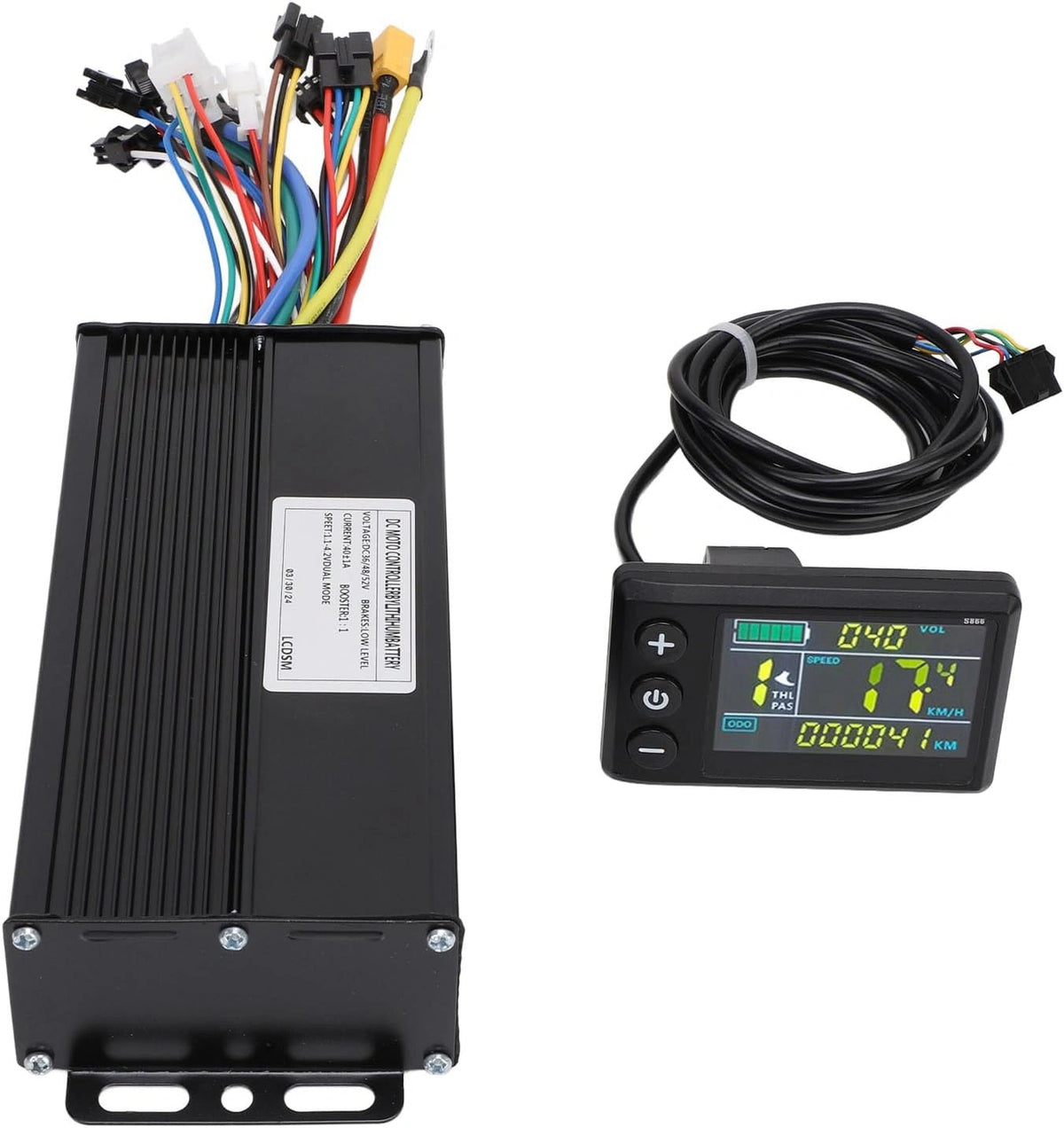 BuyWeek Borstelloze motorcontrollerset voor elektrische fiets, 36 V, 48 V, 52 V, 1500 W, 2000 W, 40 A, 3 modi, sinusgolfcontroller met lcd-scherm