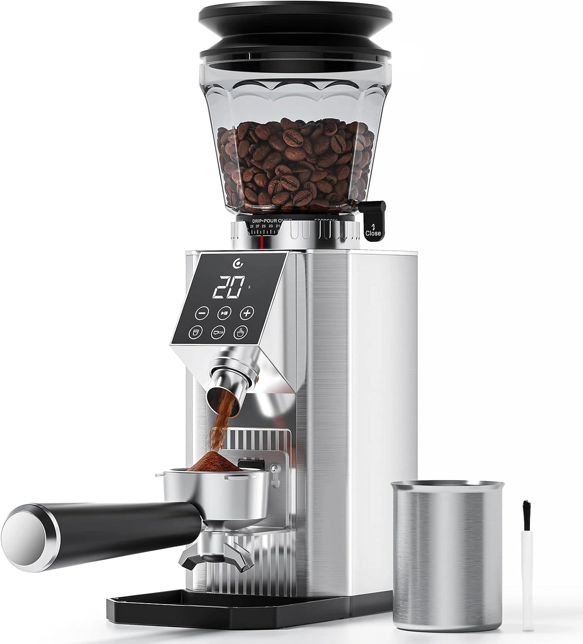 AMZCHEF Elektrische koffiemolen, 45 maalgraden, roestvrij staal