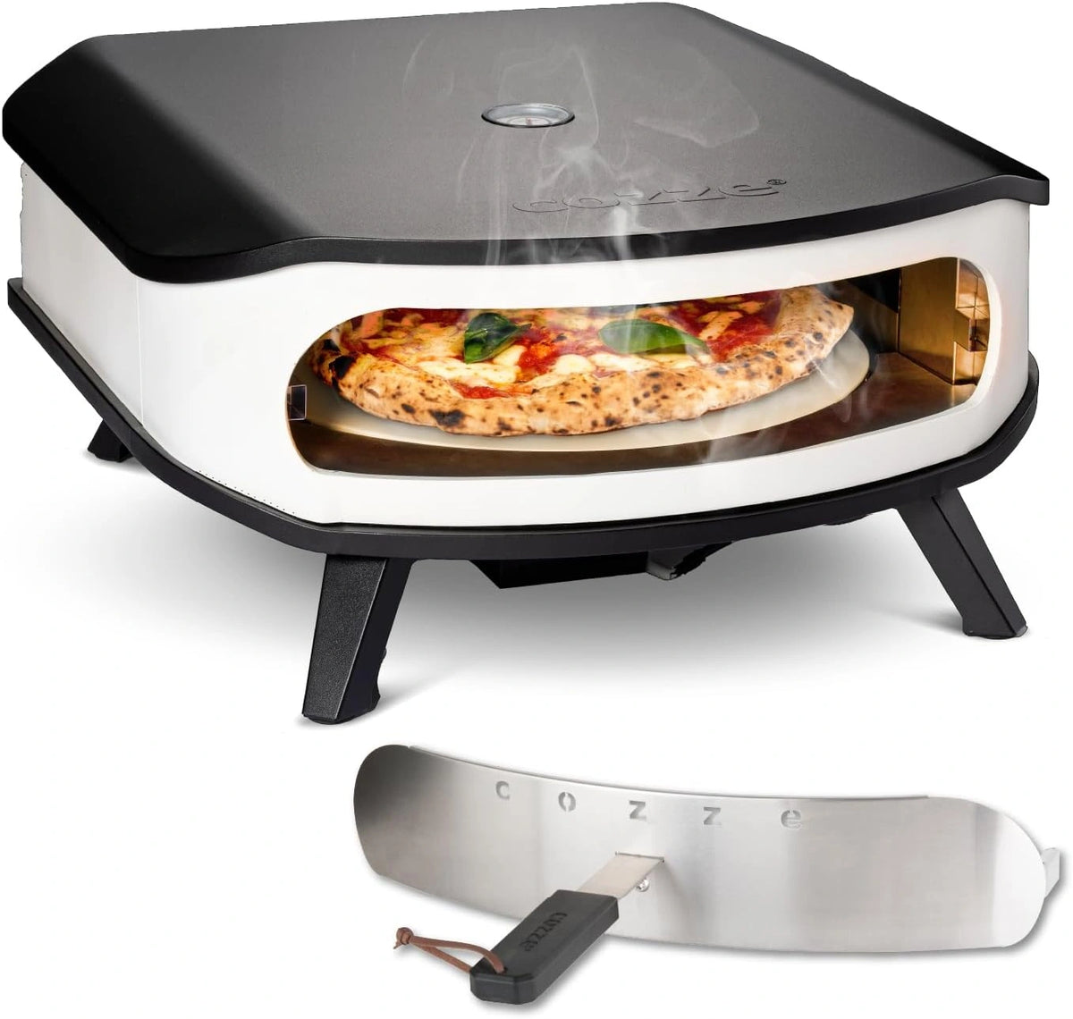 Cozze® 17' gas pizzaoven 6,0 kW met roterende pizzasteen Ø42,5 cm en deur, ingebouwde thermometer, 30 mbar, grijs