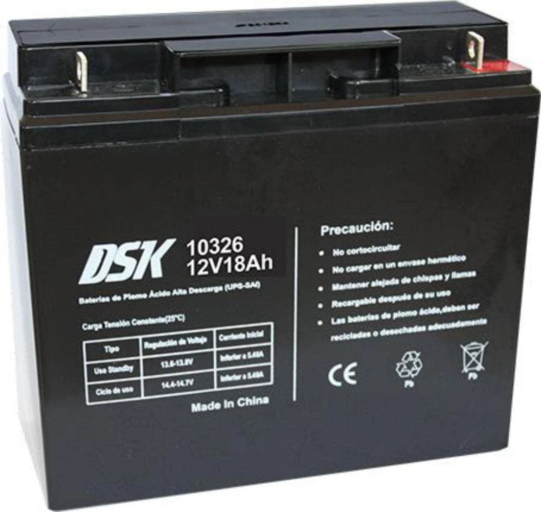 DSK 10326, AGM oplaadbare verzegelde loodaccu. 12V 18Ah. Ideaal voor beveiligingsalarmsystemen, noodverlichting, OEM elektrische apparatuur