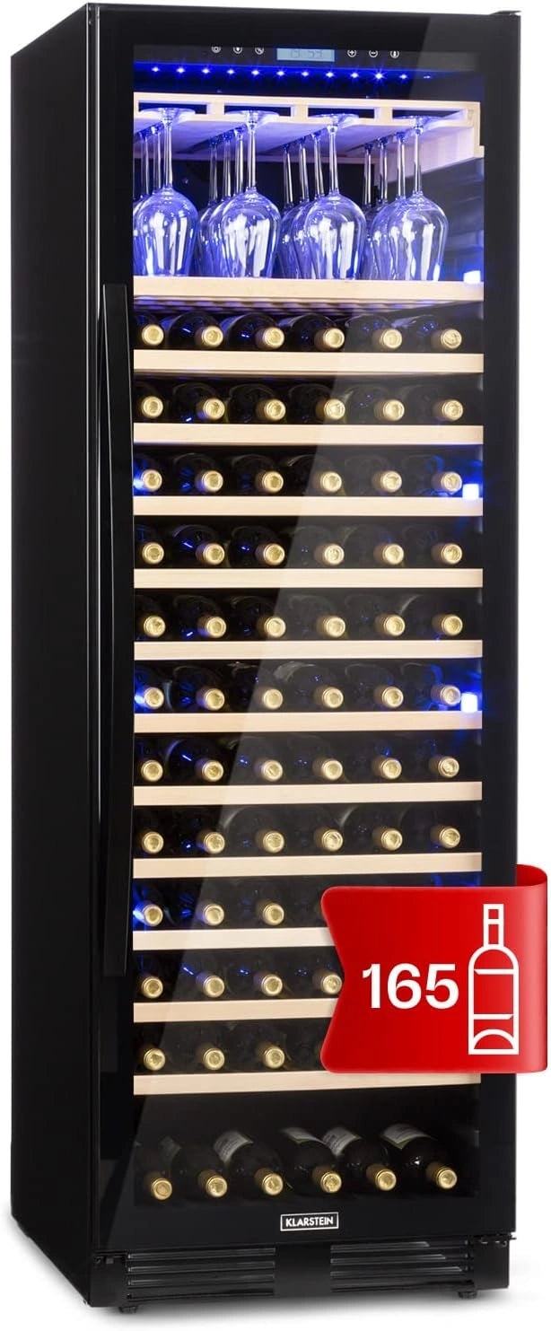 Klarstein Wijnkoeler wijnkoelkast, 1-zone drankkoelkast, 433 liter inbouw wijnkast, slank ontwerp, wijnkoelkast met glazen deur