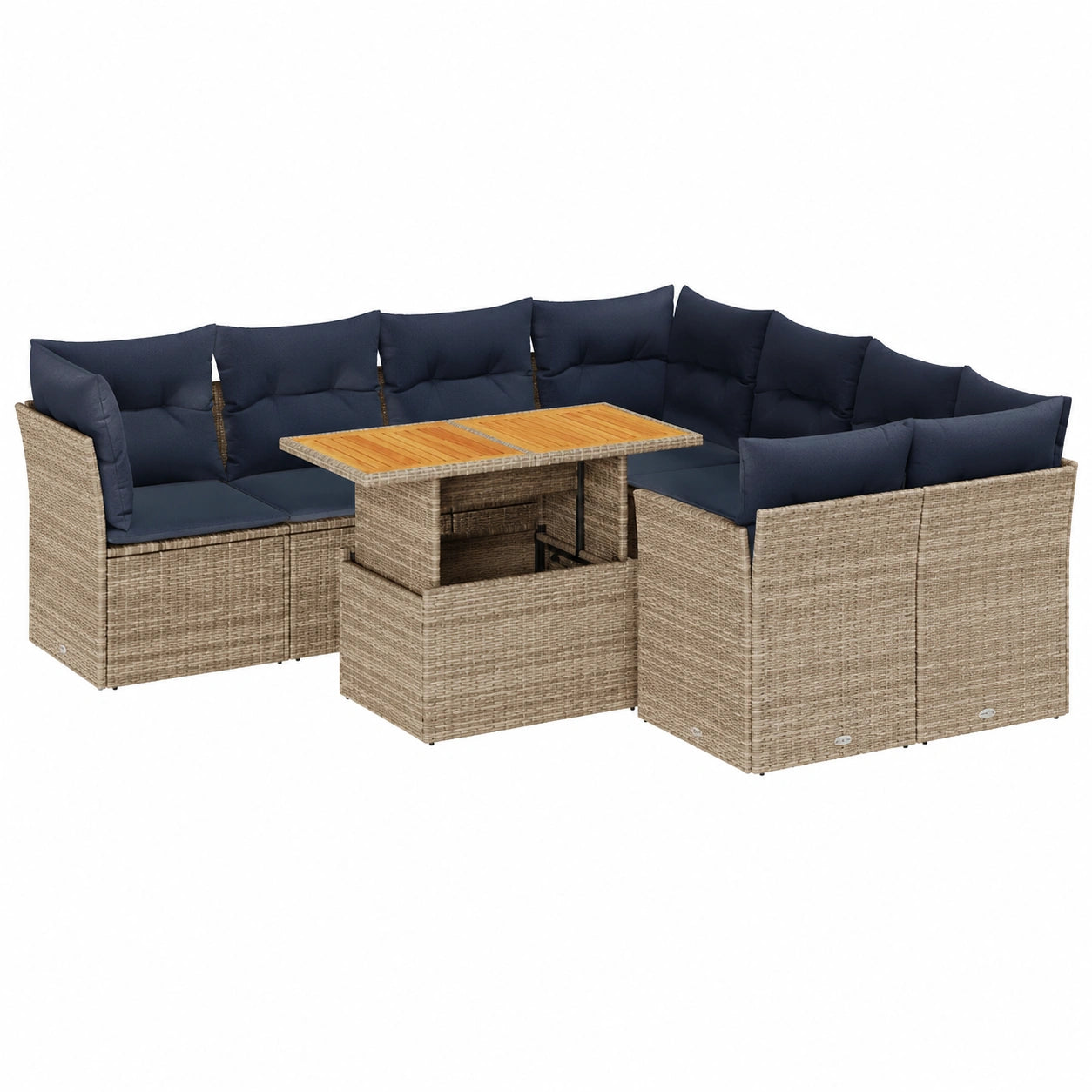 Poly-Rattan Lounge-Set, wetterfest, mit Hebe-Tisch und Stauraum, für Balkon und Terrasse