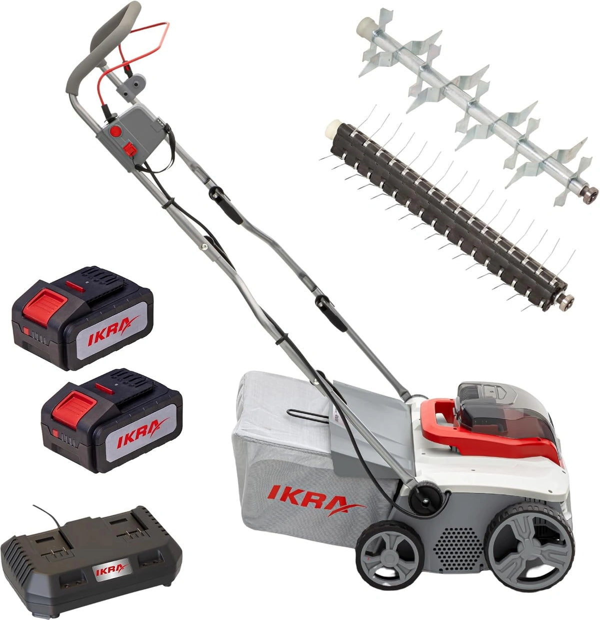 IKRA accu verticuteerder gazonbeluchter 3-in-1 IAVL 2-2040, breedte 40 cm, grijs