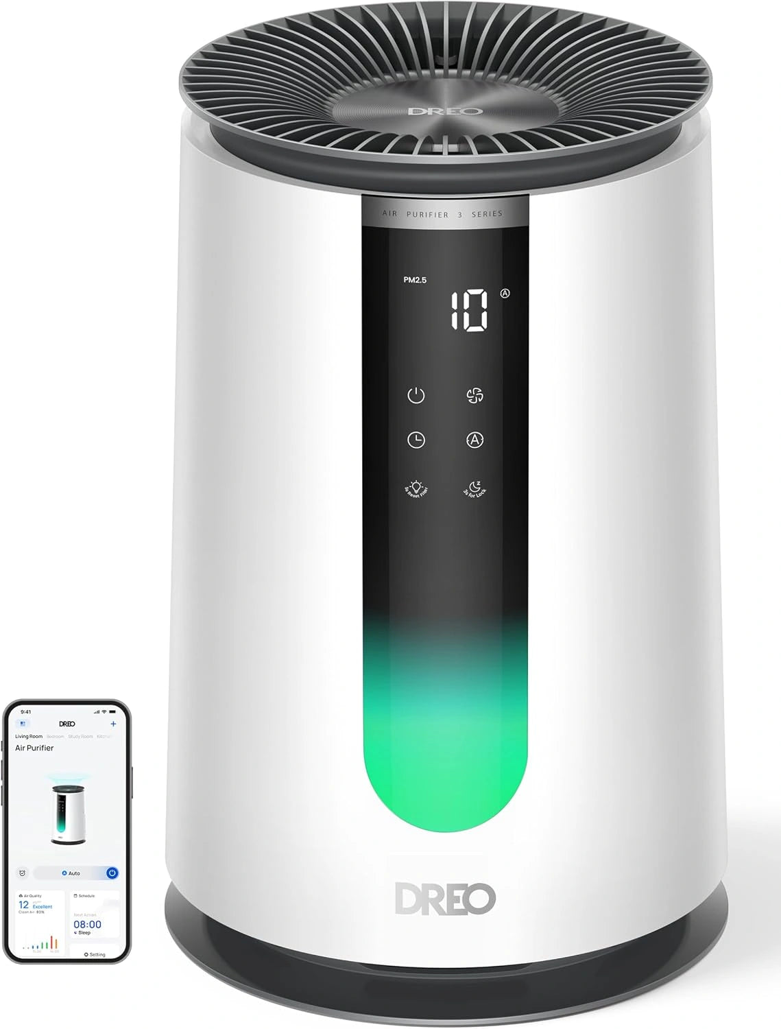 DREO Luchtreiniger voor mensen met allergieën 338S met 3-in-1 HEPA-filter, zilver