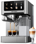AIRMSEN Espressomachine 20 Bar, Cappuccino & Latte Cafetière, Dubbelketel Koffiezetapparaat (1350W & 1000W), Extractie in 15s, Roestvrij Staal