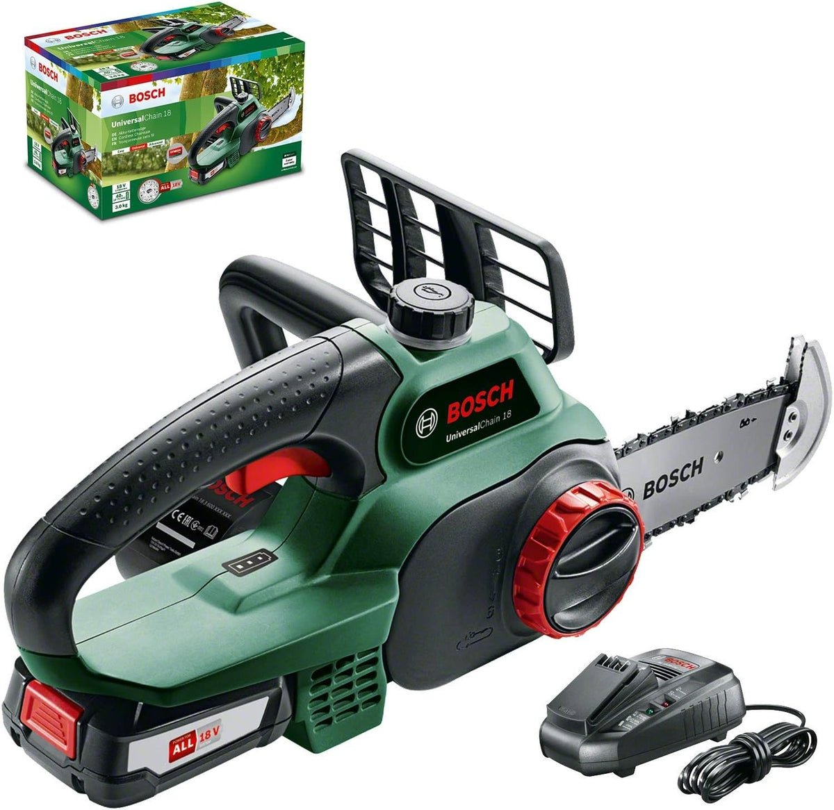 Bosch Home en Garden UniversalChain 18 Accukettingzaag (Incl. 1 Accu, 18 V-Systeem, In Doos), wit