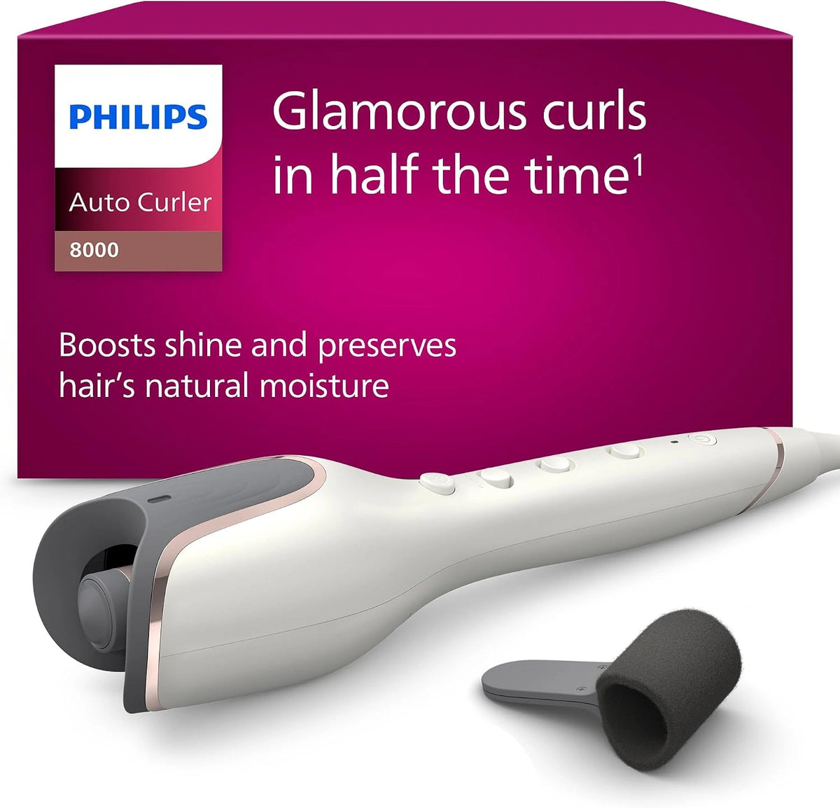 Philips Automatische krultang 8000-serie, krultang met MoistureProtect-technologie, 27 verschillende stylingopties, wit, model BHB878/00
