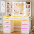 Grote Kaptafel met Spiegel en RGB-Verlichting en Glasplaat, wit
