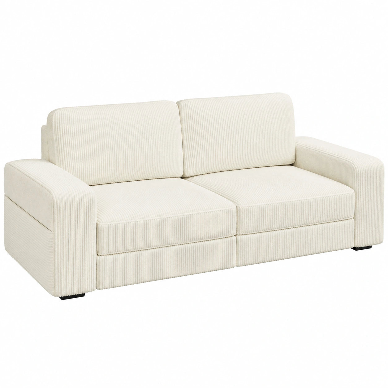 Yaheetech Cord-Sofa 212 cm Breite, mit Abnehmbaren Kissen und Rückenlehnen, Elfenbein - Ideal für Wohn- und Schlafzimmer