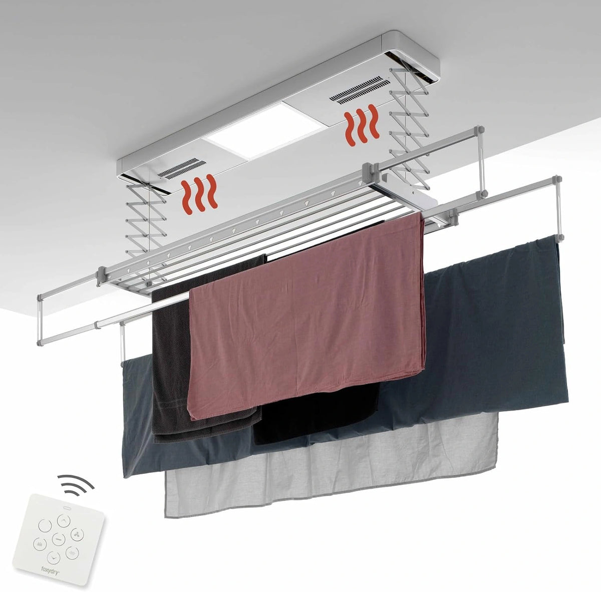 Foxydry Pro, elektrisch plafonddroogrek, met warme lucht, 160 cm, zilver