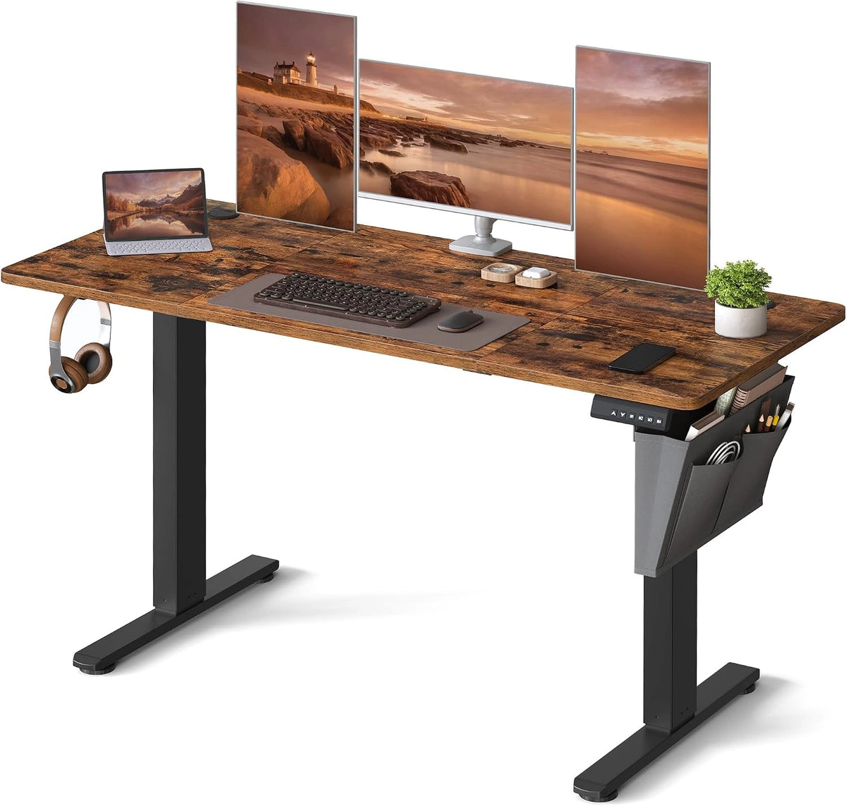 SONGMICS In hoogte verstelbaar bureau elektrisch, 140 x 60 x (72-120) cm, bruin