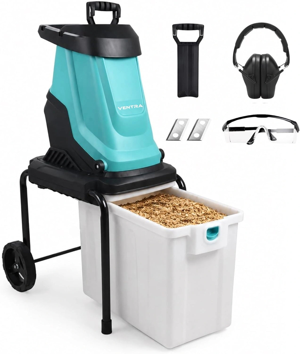 VENTRA® Elektrische Hakselaar, 3000W, Ø45mm, 55 liter Opvangbak, zilver/zwart