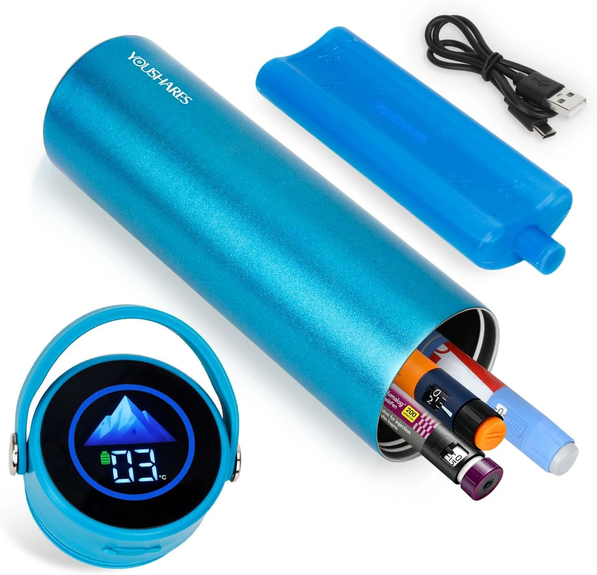 YOUSHARES Insuline Cooler Travel Case voor Monjaro, Wegovy GLP-1 Pennen, blauw