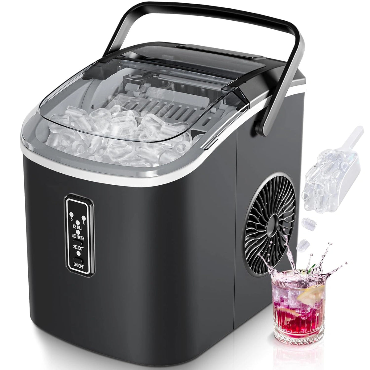 EUHOMY Kleine ijsblokjesmachine, klaar in 6 minuten, produceert 9 blokjes, 12 kg/dag, zelfreinigend, draagbare ijsblokjesmachine met handvat