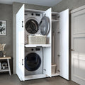 ROOMART Dora Wasmachinekast, set voor droger en wasmachine, in 4 kleuren, met deuren en uittrekplank, wit, eiken, antraciet eiken