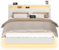 VASAGLE tweepersoonsbedframe 140 x 200 cm zwevend bed met LED-verlichting, wit