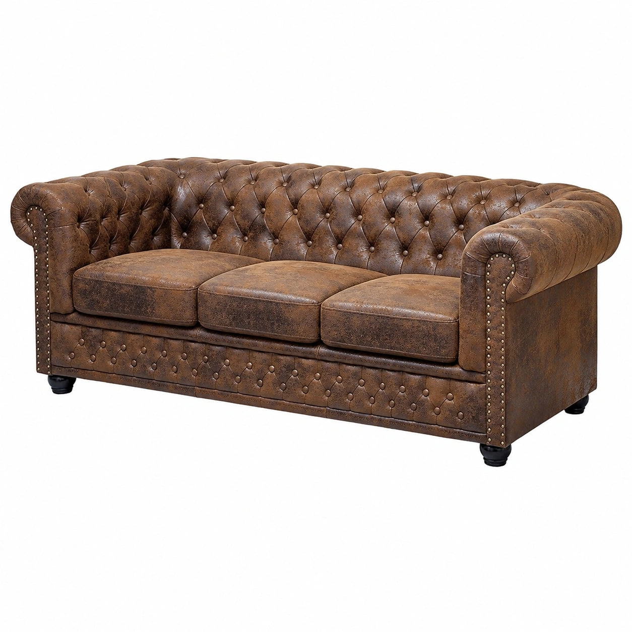 Luxuriöses Chesterfield Sofa 3-Sitzer aus braunem Echtleder
