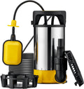 Wiltec 3-in-1 dompelpomp met vlotter 400 W, rvs vuilwaterpomp 8000 l/u, vlakzuiger met verschillende onderkanten, aanzuigpomp voor kelder