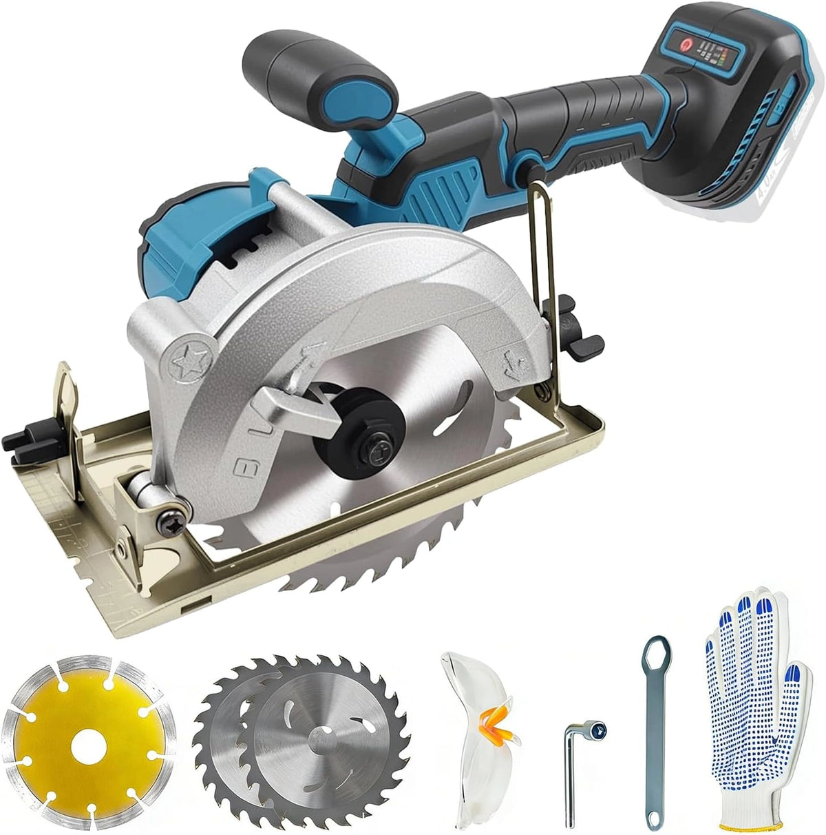 Accu Mini cirkelzaag voor Makita 18V, borstelloze handcirkelzaag met 3 zaagbladen, veiligheidsbril, handschoenen en 2 sleutels