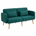 Komfortables 3-Sitzer Schlafsofa mit Bettfunktion und Kissen, Verstellbare Armlehnen, Leinenoptik, Grün