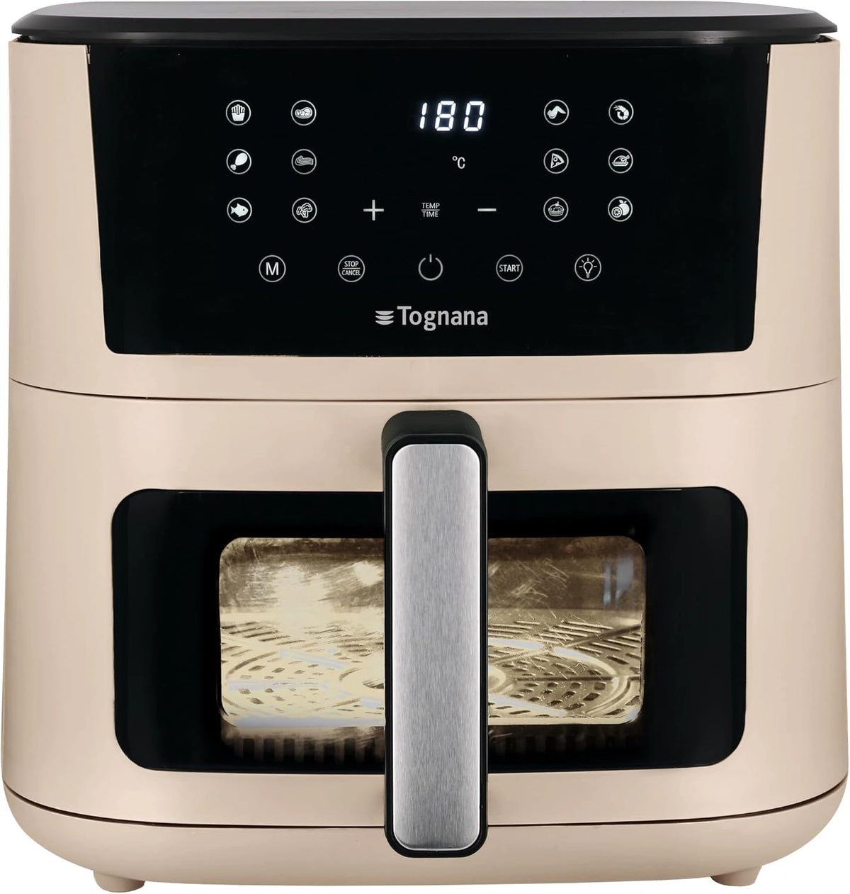 Tognana, Luchtfriteuse 10 l, dubbele weerstand, digitaal scherm, timer, 80-200 °C, venster, 2300 W, champagne, zwart