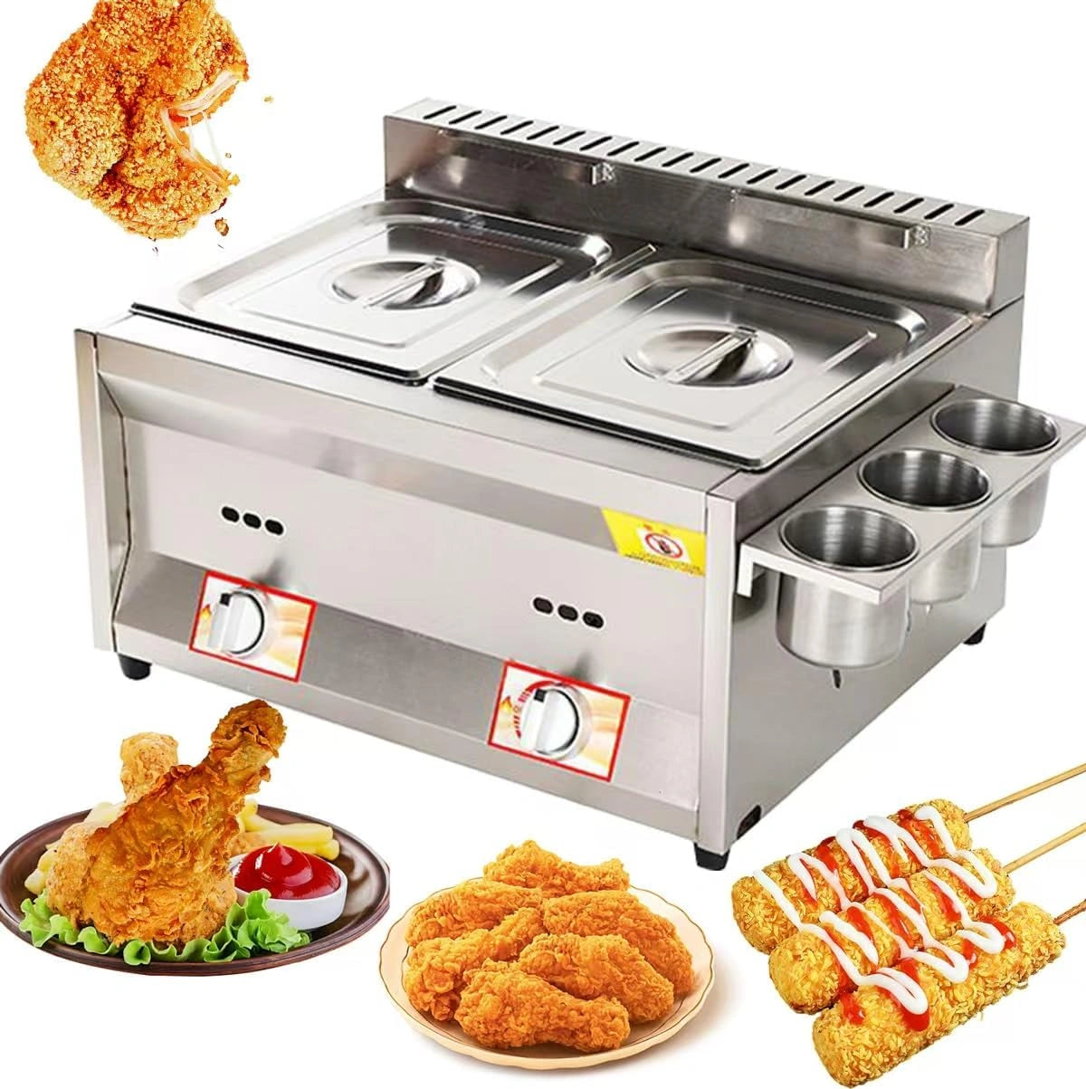 Commerciële gasfriteuse, roestvrijstalen tafelblad propaan friteuse met mand voor professioneel restaurant koken, wit