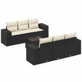 Moderne 7-teilige Gartenlounge aus wetterfestem Poly-Rattan, Schwarz, mit Hocker und UV-Schutz
