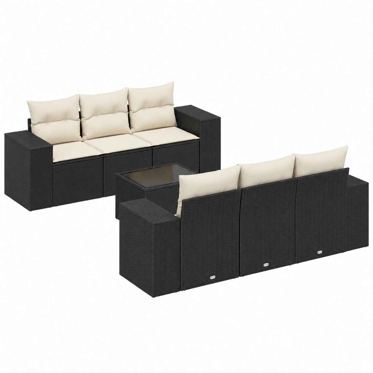 Moderne 7-teilige Gartenlounge aus wetterfestem Poly-Rattan, Schwarz, mit Hocker und UV-Schutz
