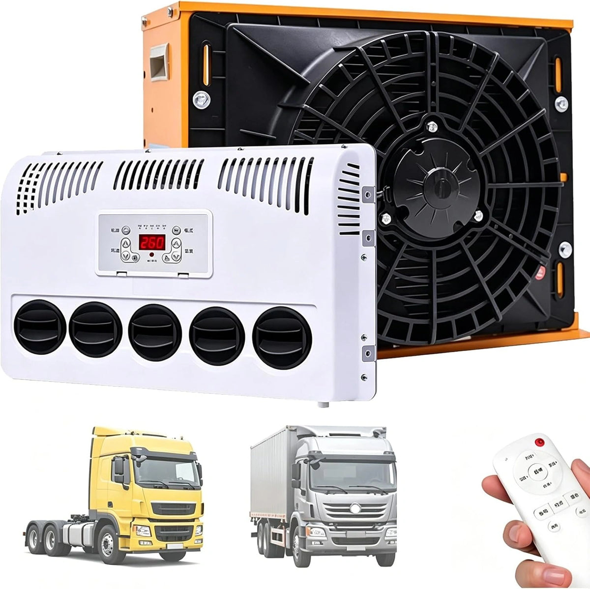 De Airconditioner van de vrachtwagencabine, 12V/24V gelijkstroom ParkeerAC, zwart
