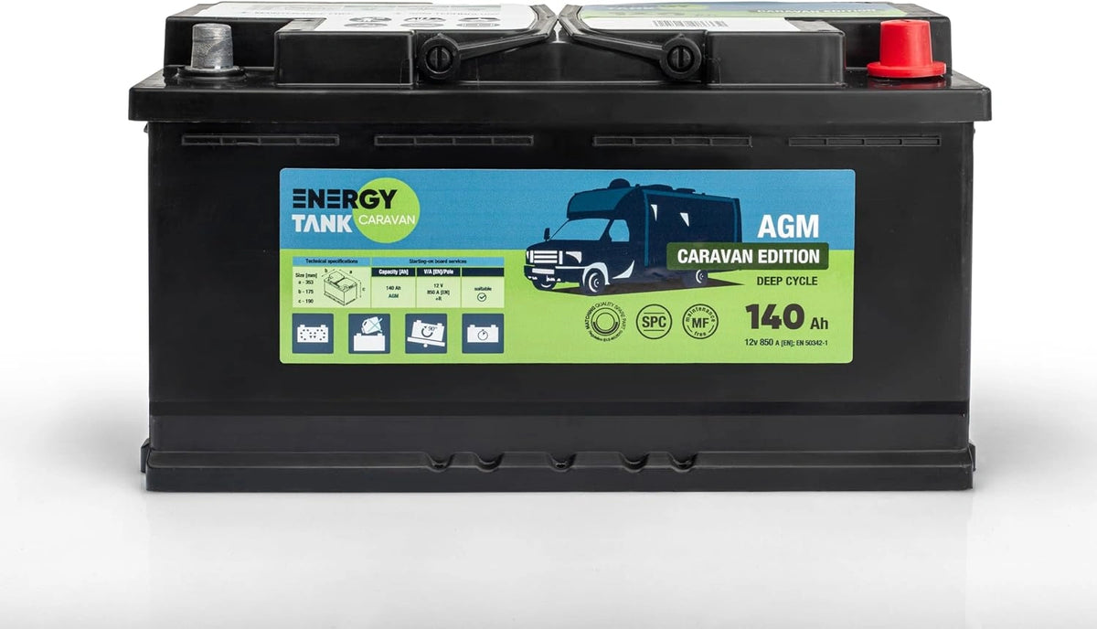 ENERGY TANK AGM Accu 12 V 140 Ah voor Caravan, Camper en Mover, zwart