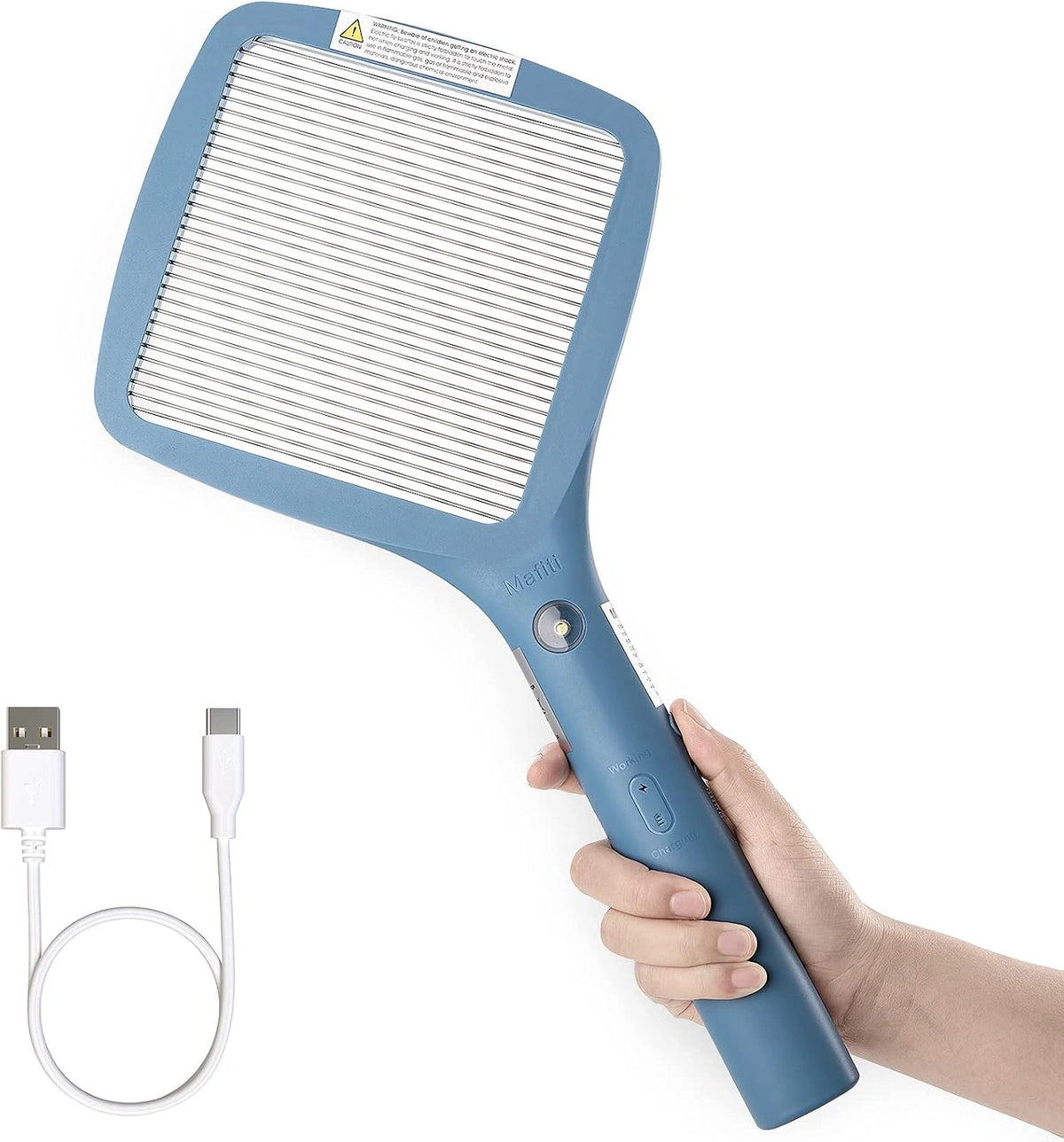 Mafiti Elektrische vliegenmepper, extra sterk, 3000 V, wespenval, spinnenvanger, muggenval, insectenvanger met USB-oplaadbaar en ledverlichting