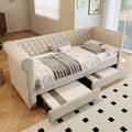 KOMHTOM Slaapbank voor dagbed met 2 laden, 90 x 200 cm, woonkamerbed met lattenbodem van hout, bedframe, linnen (zonder matras) (beige)