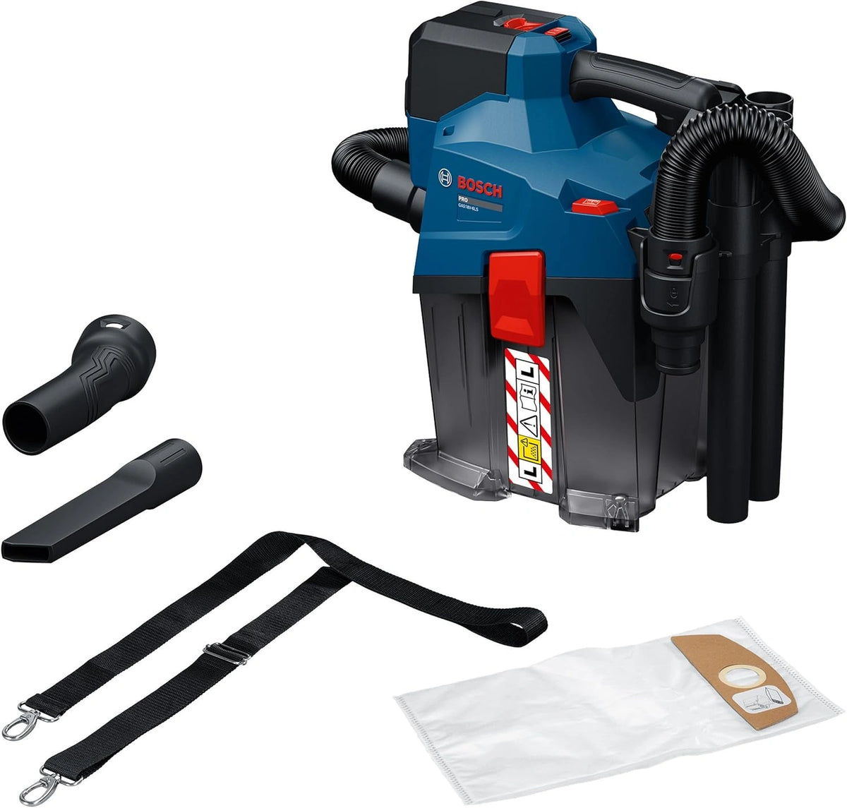 Bosch PRO 18V System accustofzuiger GAS18V-6LS (met flexibele slang, gebogen buis, spleetzuigmond, vloerzuigmond, PT-adapter, buizen, vlieszak), zwart
