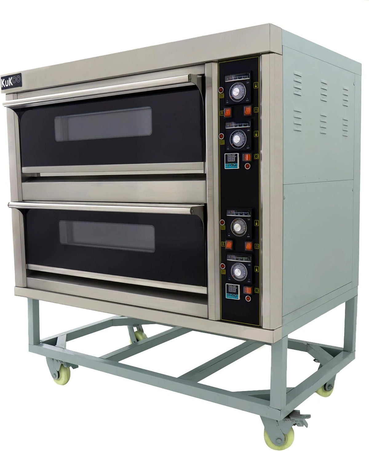 KuKoo Commerciële Bak- & Pizzaoven 6,6 kW Restaurants Afhaal Cafés Pubs Bakkerijen Dubbel 400°C Capaciteit 12x 10' Pizza Pizza Schep Vrijstaand