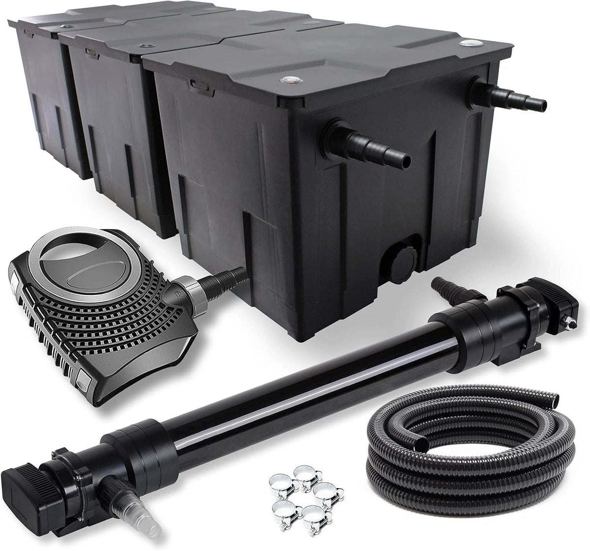 SunSun CBF-350C CUV-672 72W set NEO10000 pomp slang vijverfilterset, zwart/grijs