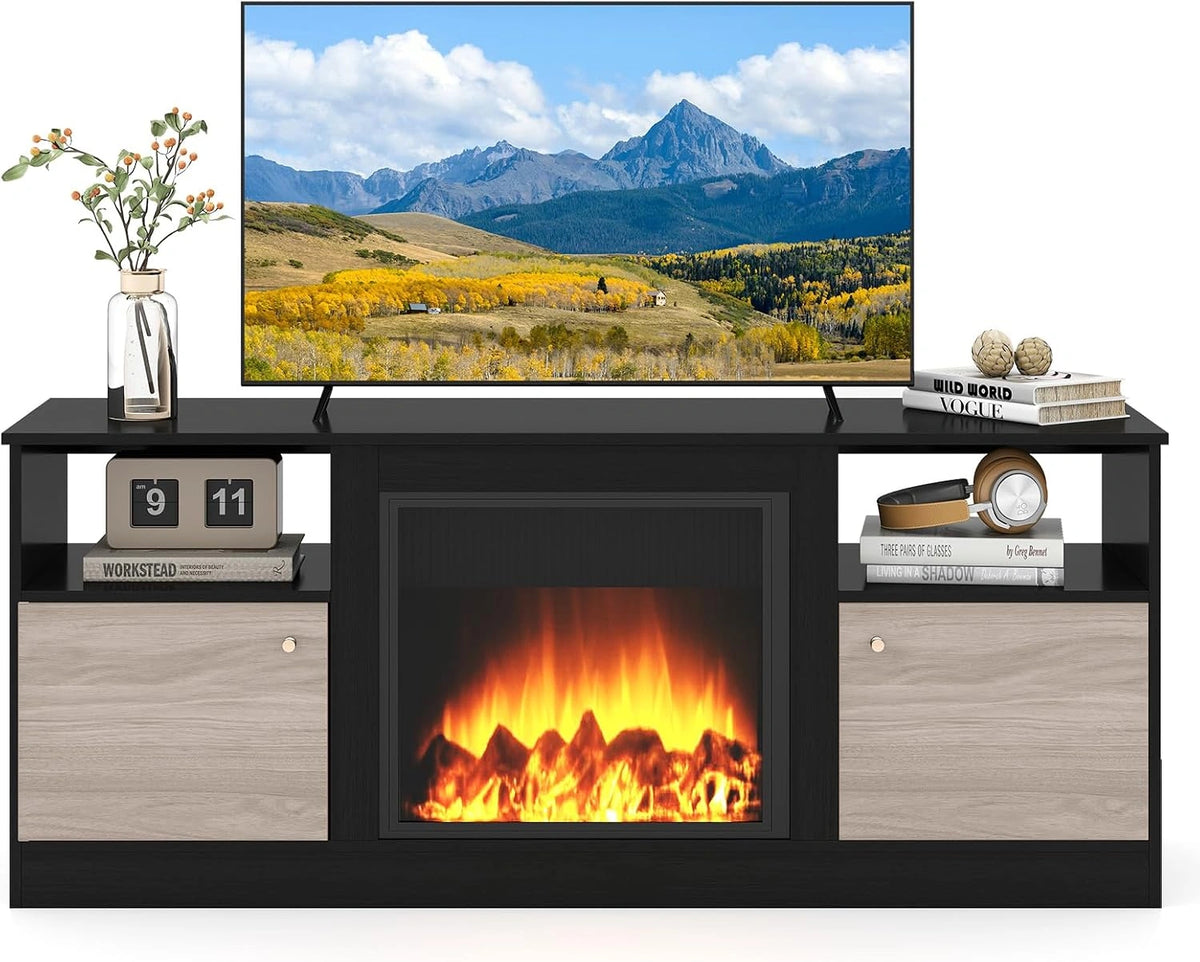 GIANTEX TV-kast met elektrische open haard, modulair, opbergconsole met RGB-ledverlichting, afstandsbediening, tv-bank tot 65 inch