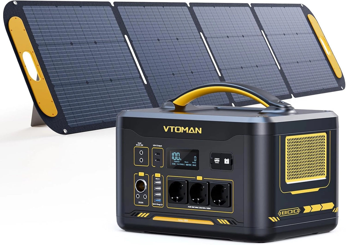 VTOMAN Jump 2200 Draagbare Power Station met 200W Zonnepanee-2200W/1548Wh LifePO4 Constante-vermogen Zonnegenerator, 100W Type-C