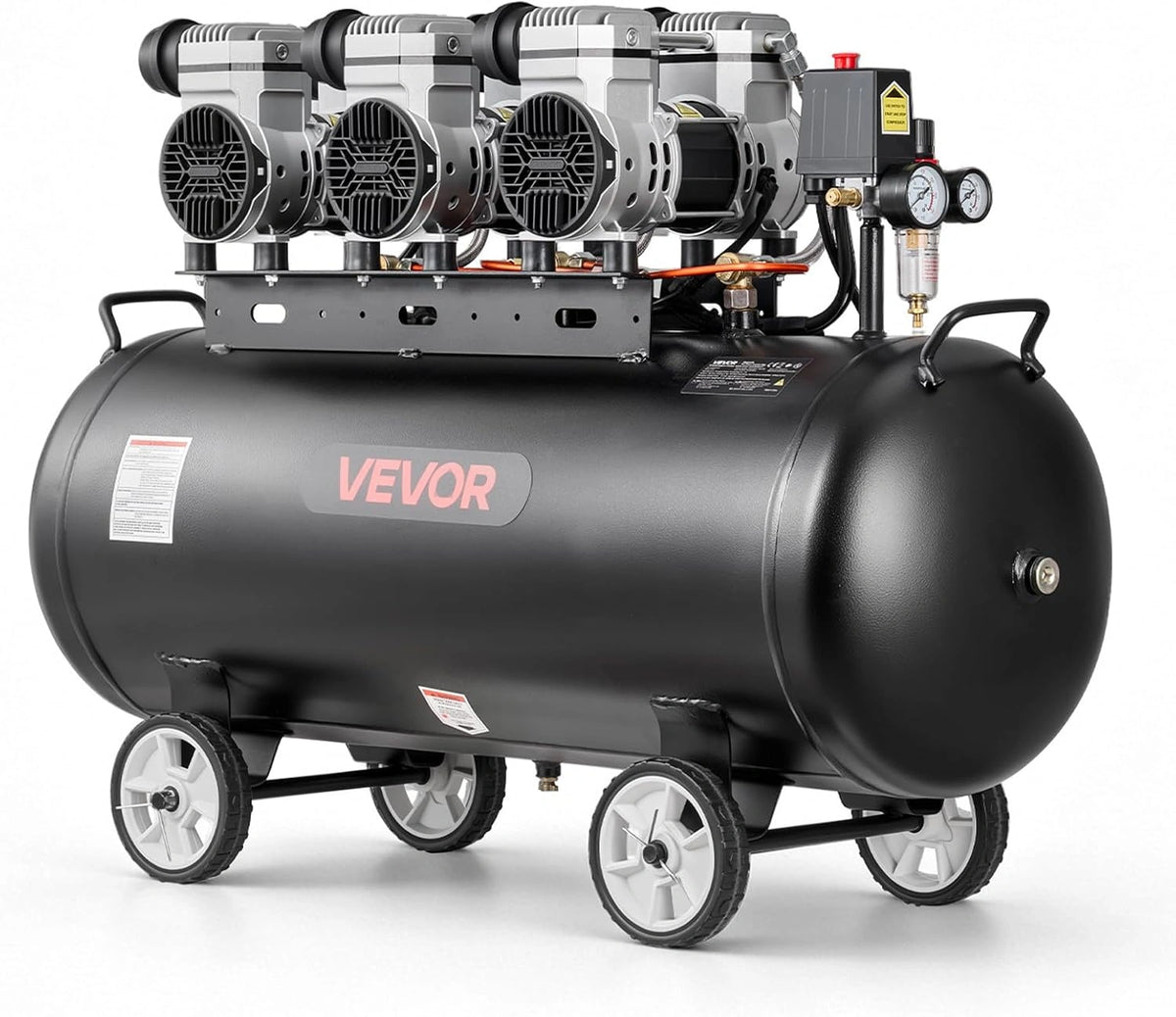 VEVOR 3 KW persluchtcompressor, olievrije compressor met 100 l luchttank, fluistercompressor met 198 l/min bij 6,2 bar & max. 8 bar