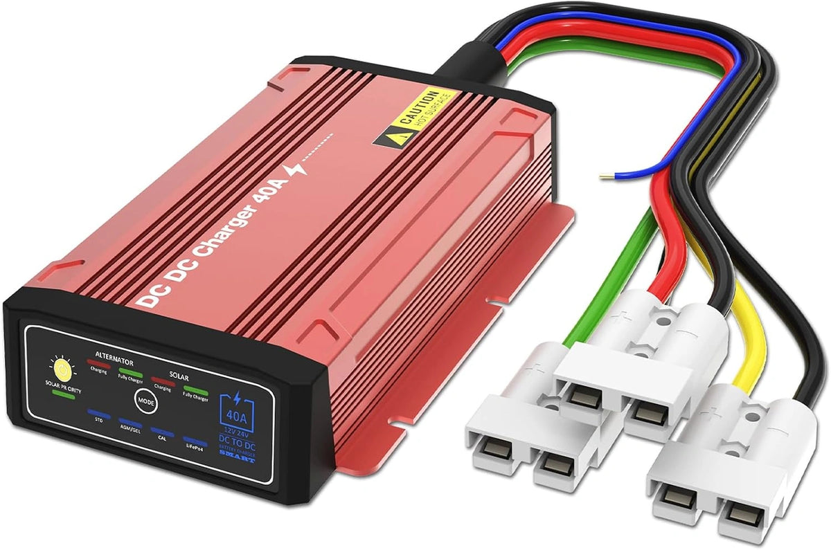 IP68 DCDC 40A oplader met MPPT voor 12V LiFePO4, lood-zuur, SLA, gel, AGM, Cal, waterdichte batterijlader met Anderson dubbele ingang en één uitgang