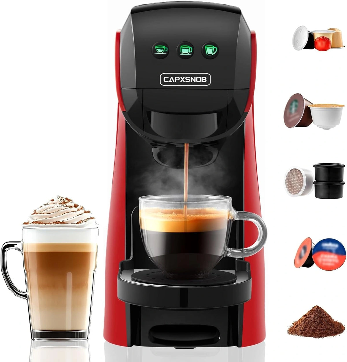 Warriors1 Koffiezetapparaat met Capsules 5-in-1 voor Nespresso, Lavazza A Modo Mio, Espresso Point, Dolce Gusto, Gemalen Koffie, 20 Bar