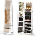 COSTWAY 360° draaibare sieradenkast met led-full-body spiegel, spiegelkast afsluitbaar met make-upspiegel, sieradenorganizer